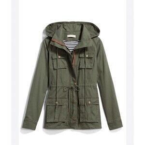 Market & Spruce Jacket Small Army Green Cargo Utility Hooded Full Zip Womens EUC